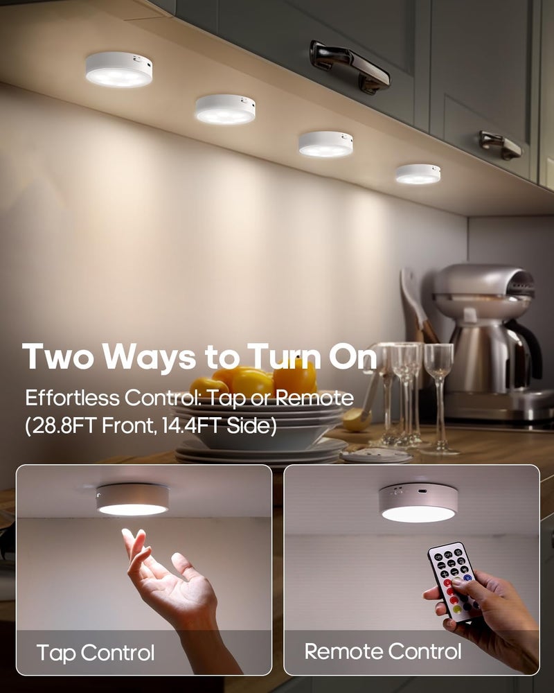 GOODEA Puck Lights with Remote, 13 RGB Colors LED Under Cabinet Light, Rechargeable Battery Operated Under Cabinet Lighting Tap Lights, Stick on Lights with Dimmer and Timer（6 Pack） - Image 5